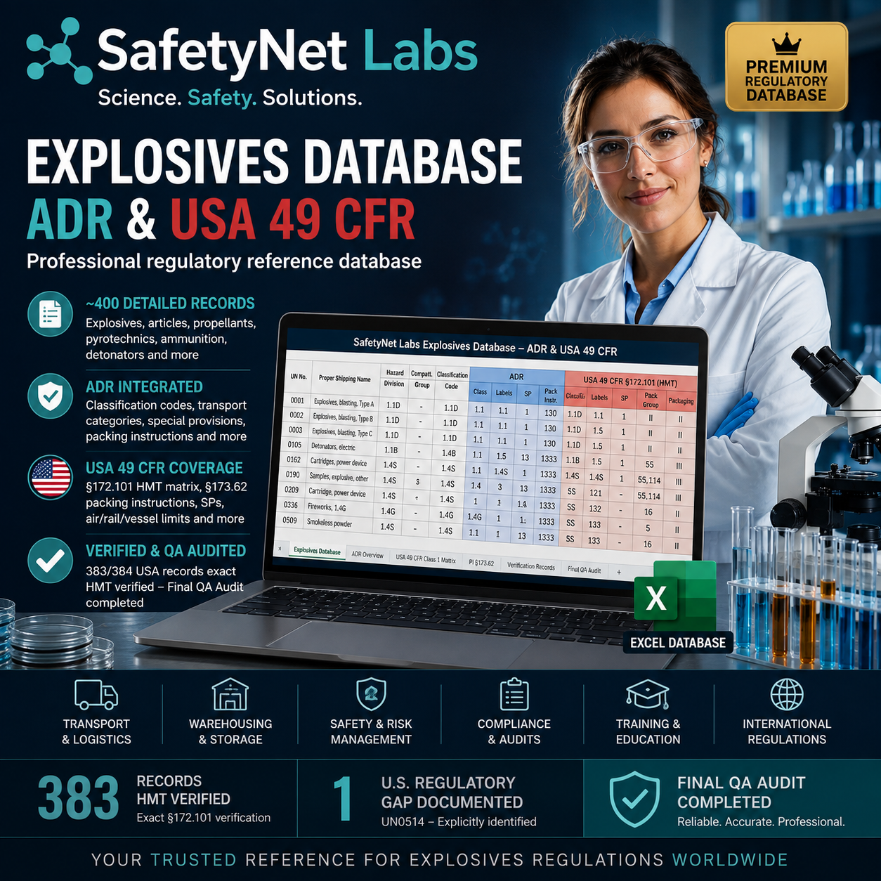 SafetyNet Labs Explosives Database – ADR & USA 49 CFR + updates 2027